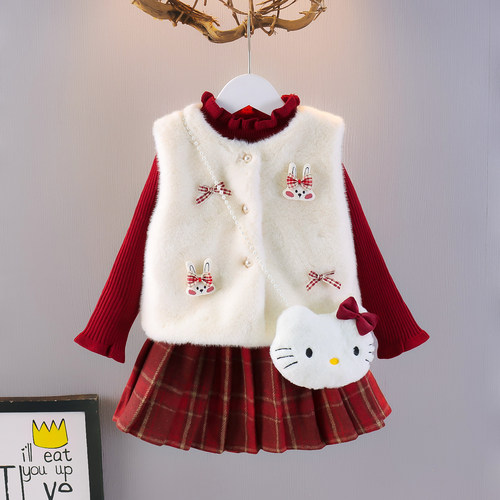女童加绒裙子套装宝宝拜年服