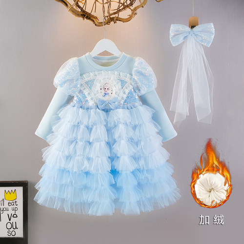 女童秋冬加绒连衣裙加厚蛋糕裙