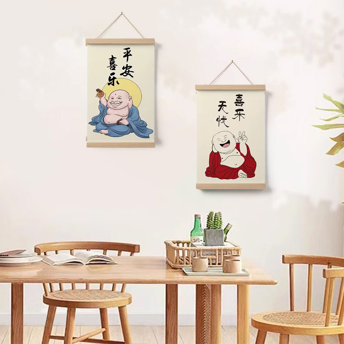 弥勒佛卷轴挂画免打孔电表箱遮挡