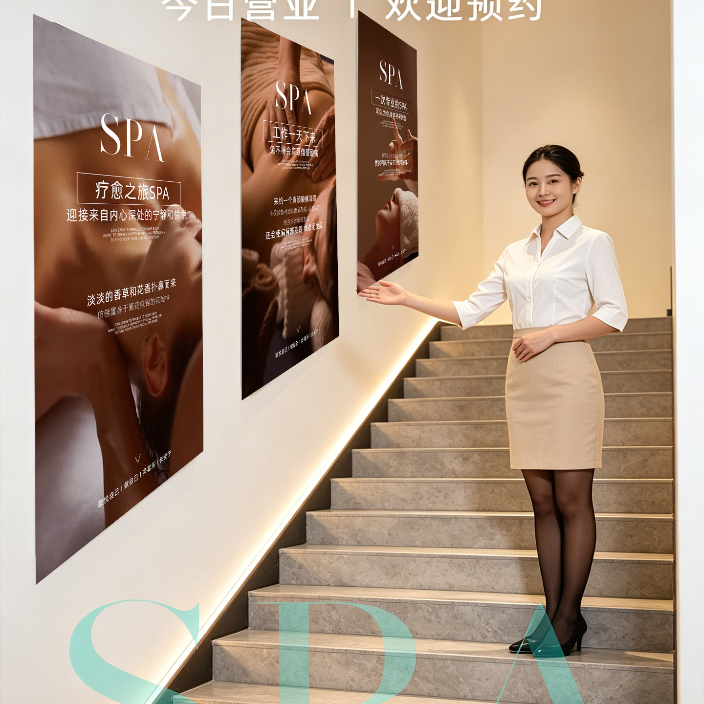 轻奢疗愈SPA物料海报自粘贴纸美容院养生馆足浴装饰墙贴来图定制
