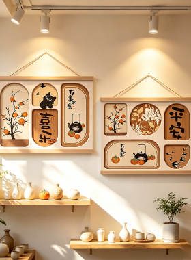 新中式卷轴挂画喜乐平安万事如意客厅卧室玄关电表箱遮挡装饰画
