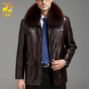 中老年加绒加厚皮夹克男装冬装保暖外套男士爸爸毛内胆海宁皮衣男