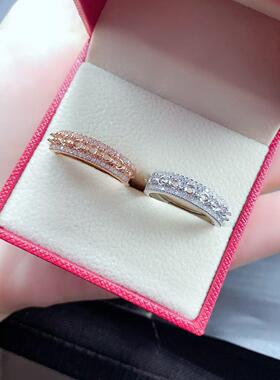 925银镀18K金玫瑰金白金群镶戒指