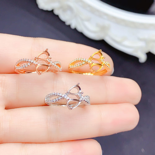 925银三色戒指空托水滴形