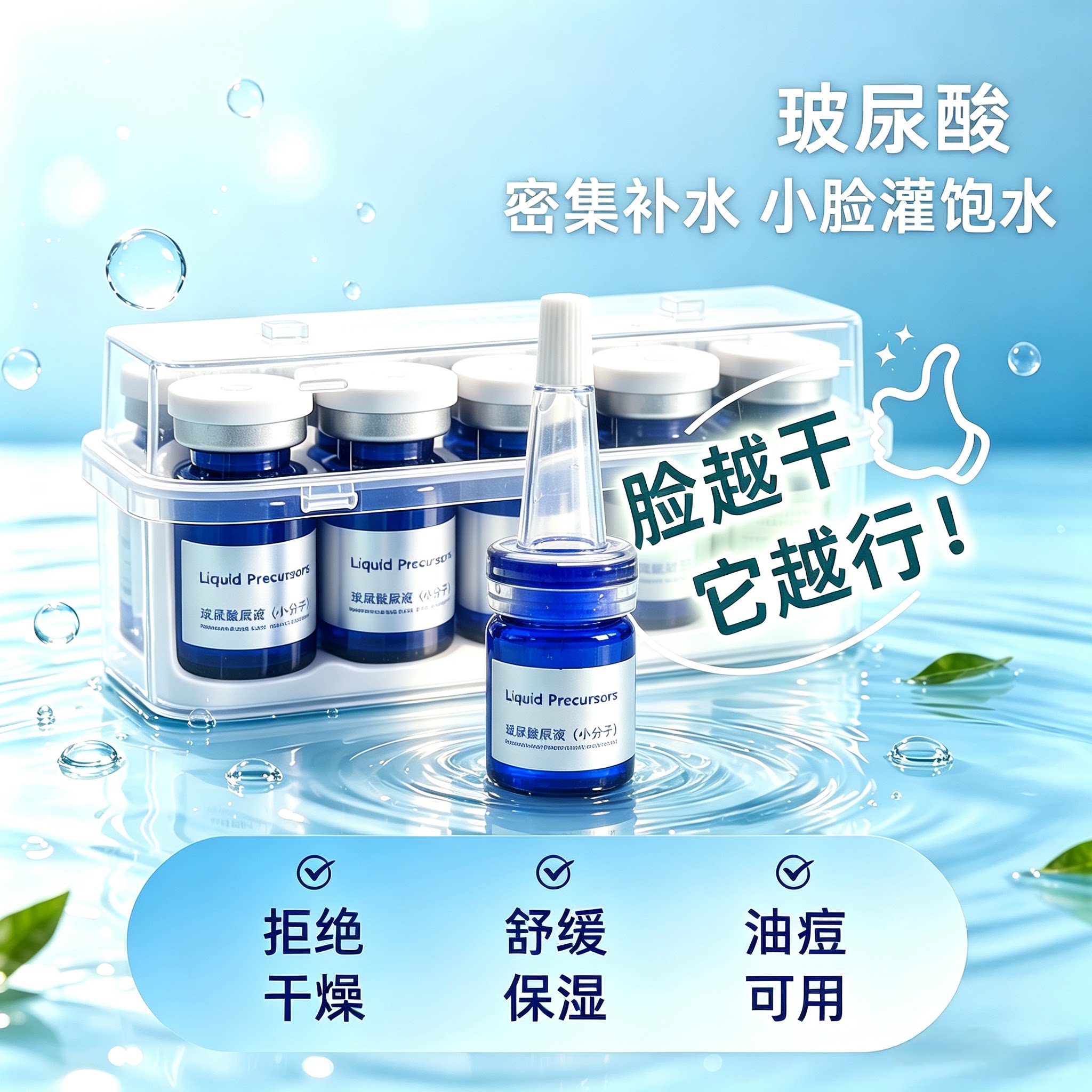 正品玻尿酸原液小分子水光修护补水女保湿滋润面部精华液湿敷美院