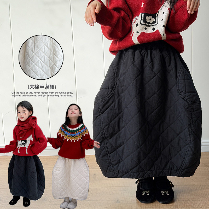 【夹棉】儿童冬季保暖裙子中大女童复古格调时髦中长款茧型半身裙,童装/婴儿装/亲子装,半身裙,淘宝优惠券,粉丝福利购,淘宝优惠卷