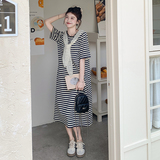 小香风蕾丝披肩条纹连衣裙2025新款女初夏小个子超火甜美减龄裙子，女装连衣裙，2C103