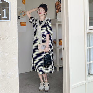 小香风蕾丝披肩条纹连衣裙2025新款女初夏小个子超火甜美减龄裙子图片