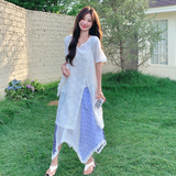 清新松弛感温柔三件套女2025夏季提花吊带短袖不规则半身裙套装潮，女装套装/套裙，2C103