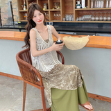 法式镂空罩衫连衣裙套装女2025夏季新款超好看度假风吊带裙两件套，女装套装/套裙，2C103