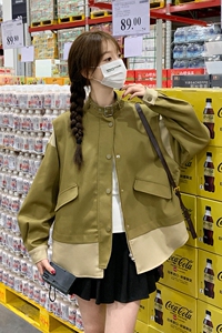 高级小众韩系chic绿色皮衣外套女春秋超火好看独特漂亮短夹克上衣图片