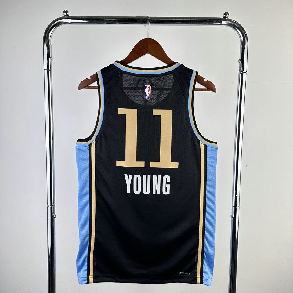 23-24赛季老鹰队11号特雷杨球衣 trae young热压篮球服 城市版黑