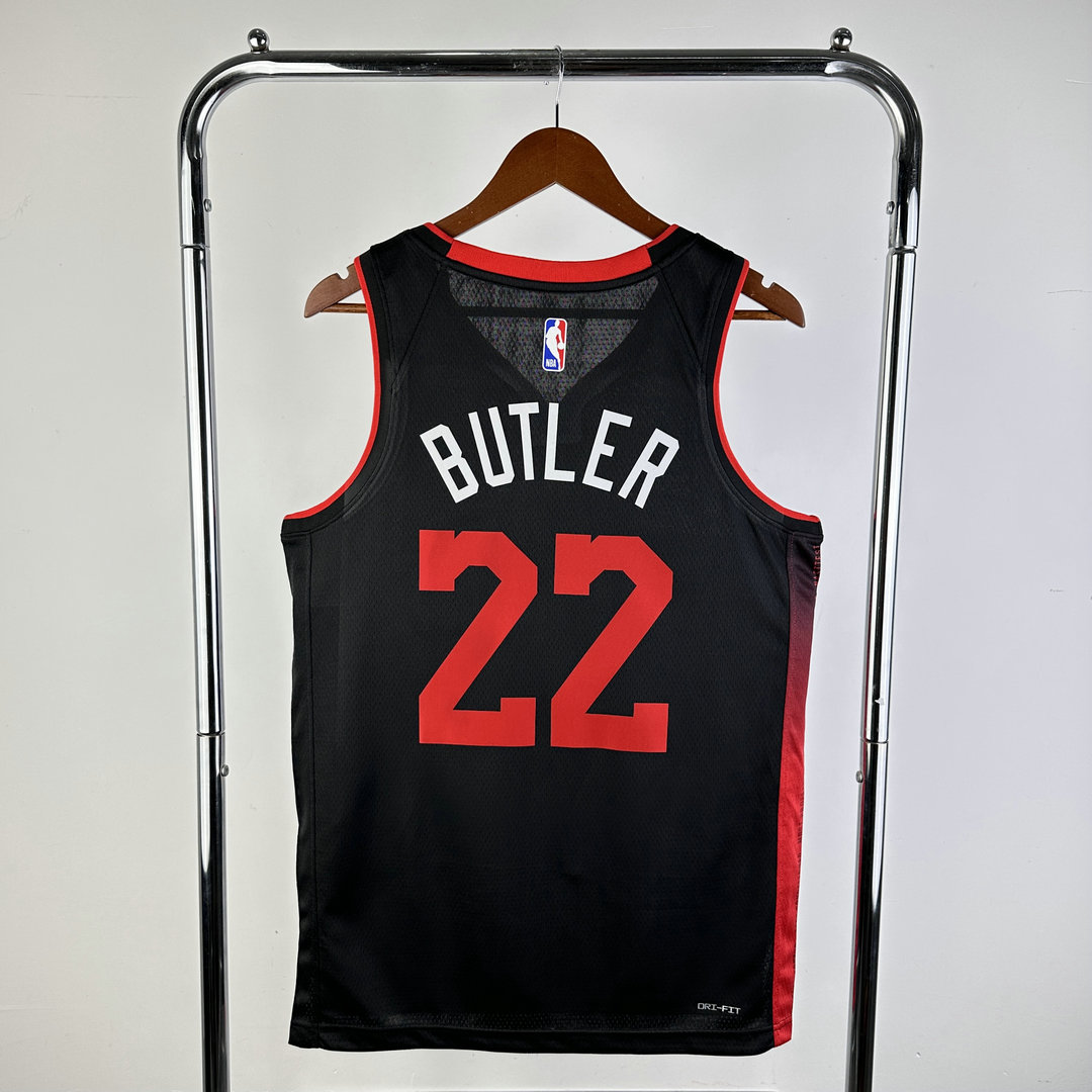 23-24赛季热火队22号巴特勒球衣jimmy butler热压篮球服 城市版黑