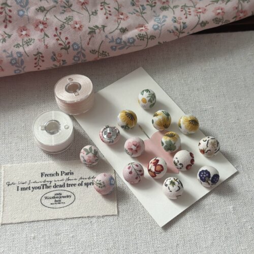 Rose island 自制碎花系 DIY手工包布蘑菇纽扣连衣裙上衣手缝扣女
