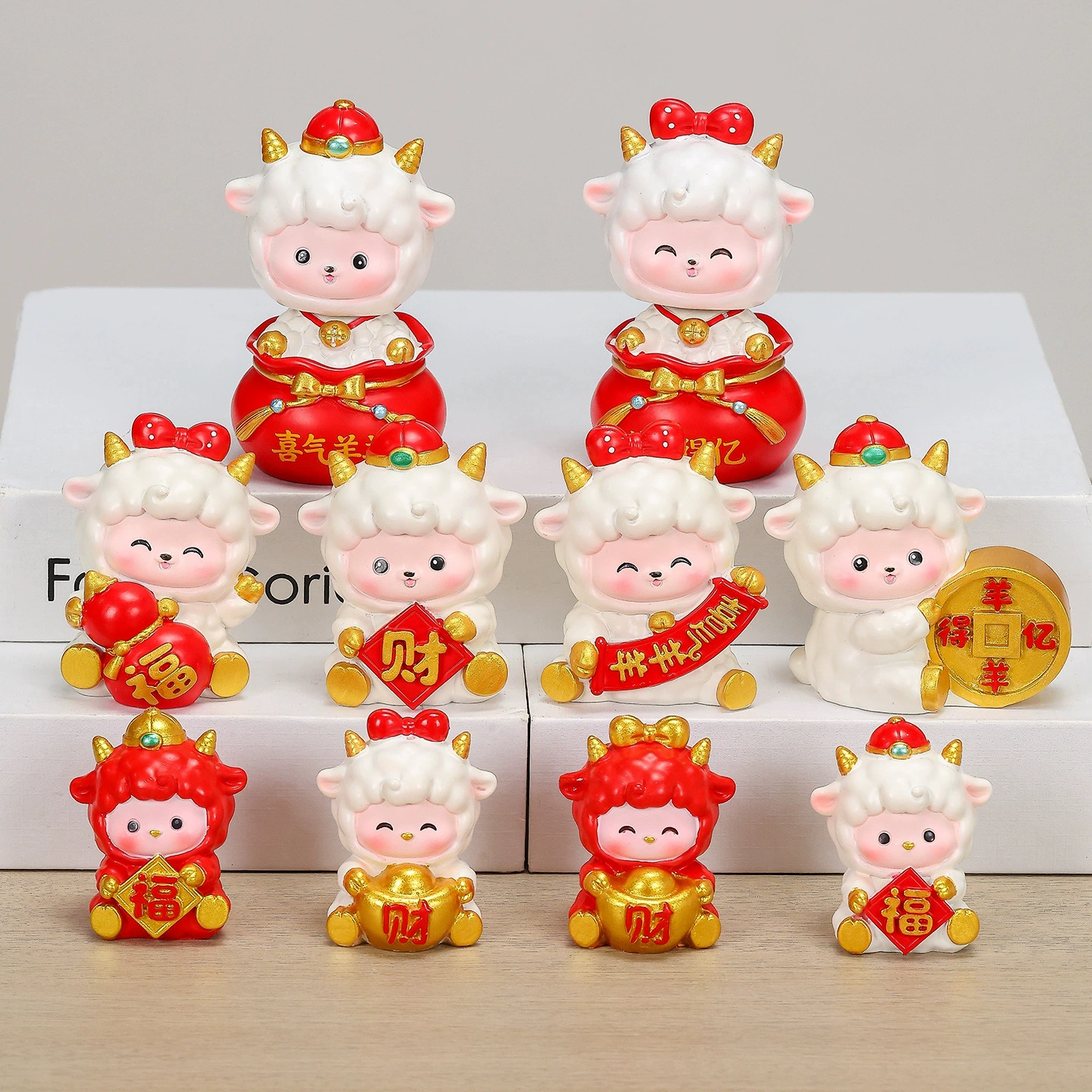 福瑞羊摇头摆件新中式树脂工艺羊羊得亿桌面装饰年会创意伴手礼品