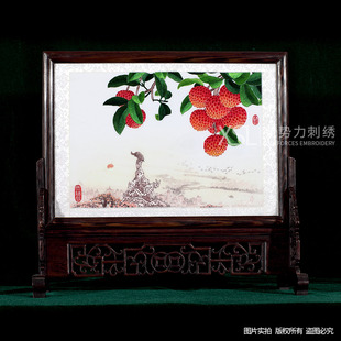 巨划算粤绣广绣纯手工刺绣五羊荔枝广州特色礼品送领导摆件平针绣