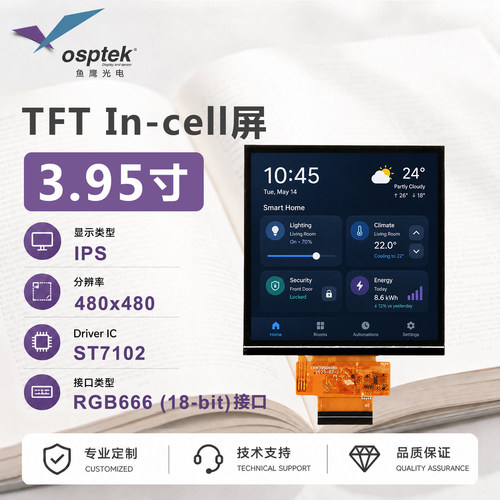 鱼鹰光电3.95寸触摸屏480*480 RGB ST7102带TP功能不带盖板