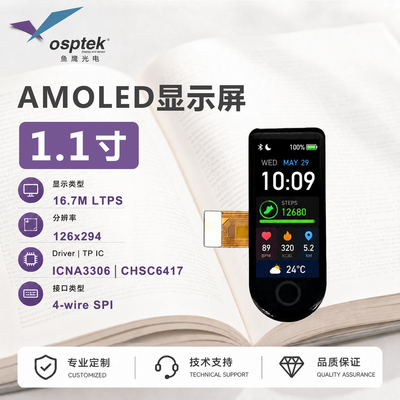 鱼鹰光电1.1寸AMOLED触控屏126*294 SPI接口 Gitee代码全开源