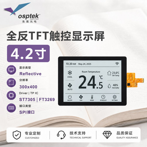 鱼鹰光电4.2寸全反触控屏300x400 SPI接口 Gitee代码全开源
