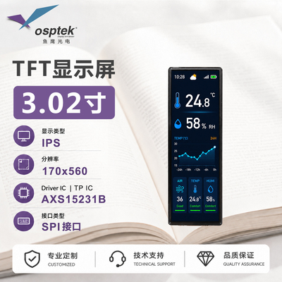 热销主推3.02寸触控屏 170*560 SPI接口GitHub代码开源