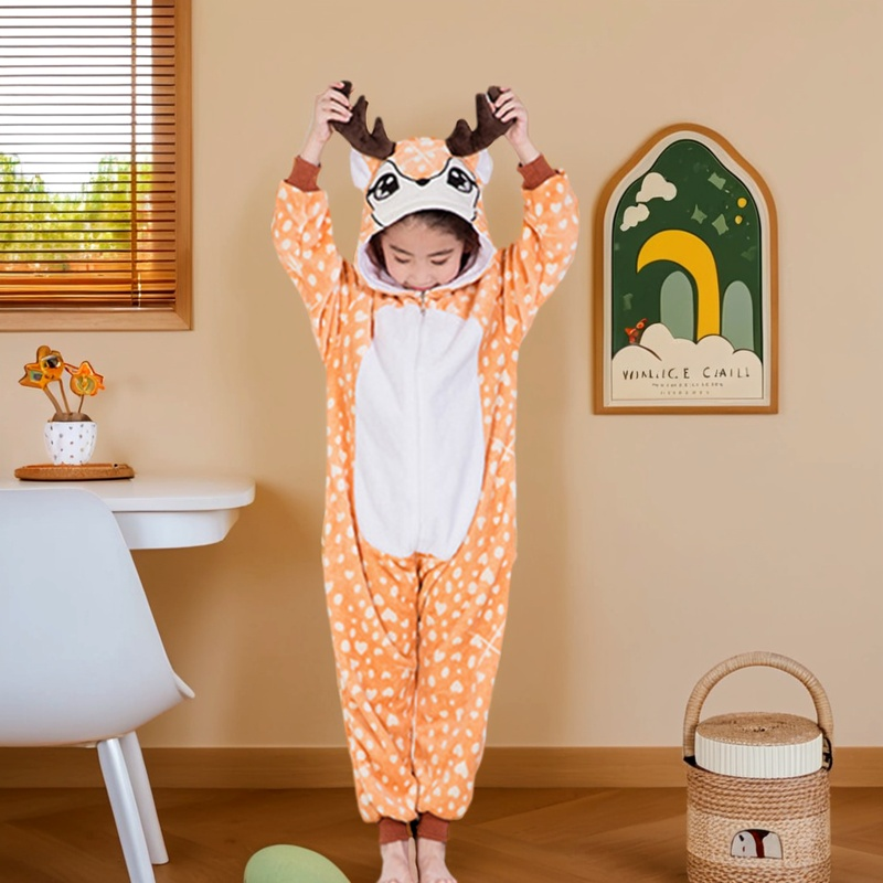 森林主题动物服装梅花鹿儿童演出服环保时装秀亲子装圣诞小鹿衣服