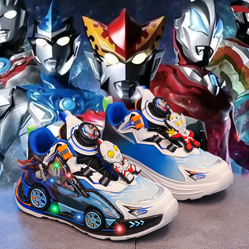 奥特曼儿童鞋子秋季2025新款男童灯鞋网面透气男孩运动鞋软底防滑