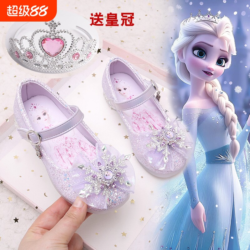 女童单鞋春秋冰雪奇缘爱莎公主鞋女孩高跟鞋艾莎水晶鞋演出走秀鞋图片