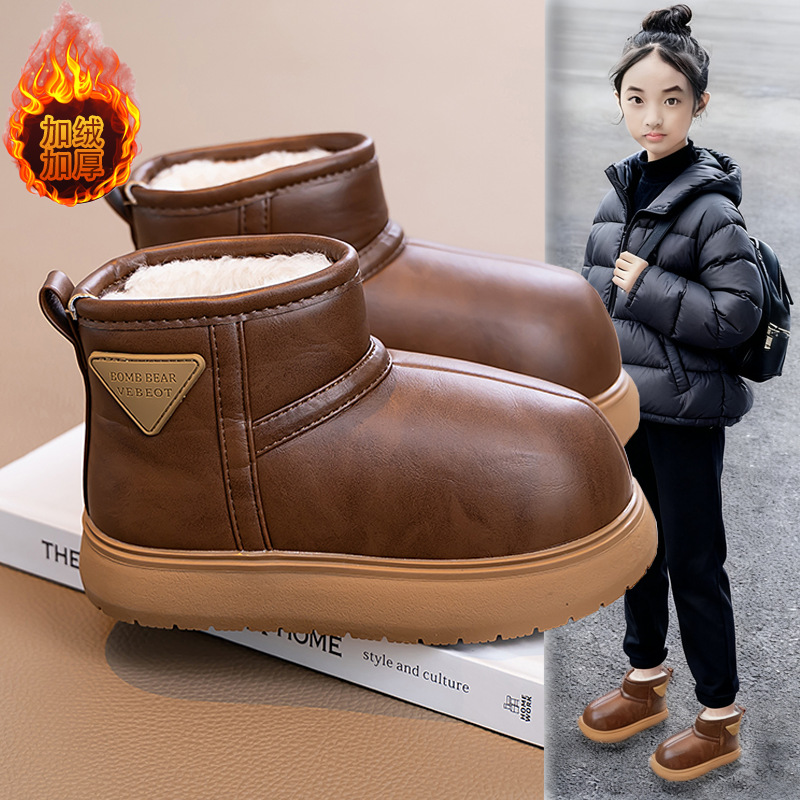 儿童雪地靴2025冬季新款女童加绒加厚大棉鞋中大童短靴男童棉靴潮