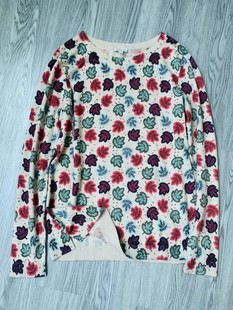 美系TB中产纯原秋冬暖色杏落叶印花圆领棉打底衫修身套头女士毛衣