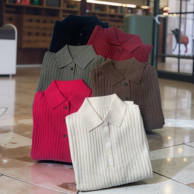 NL羊毛半开扣翻领外穿百搭针织衫