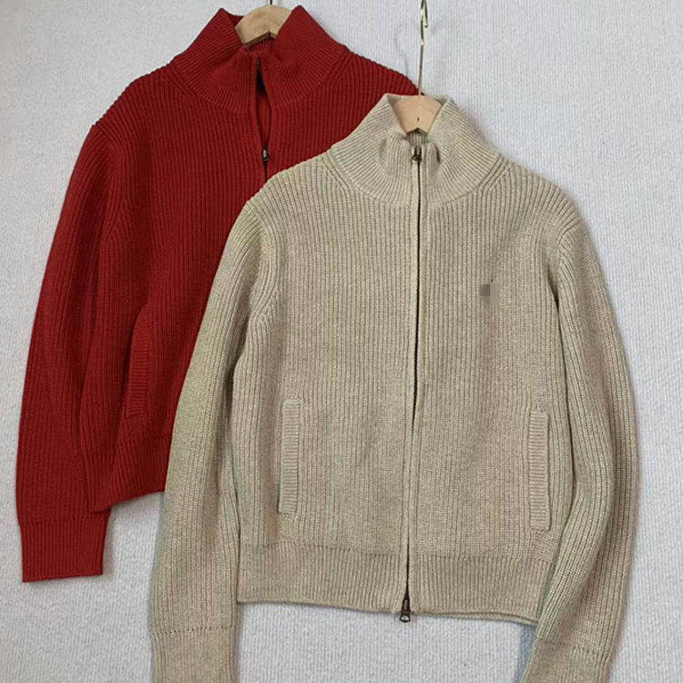 马仔双拉链针织开衫女士外套毛衣