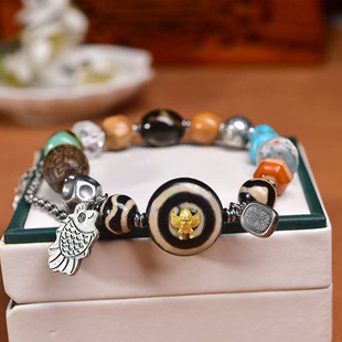 天然玛瑙多宝手链女羊板眼镶嵌天珠虎牙天珠琉璃阿呆沉香配饰手串