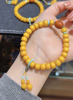 天然鸡油黄老蜜蜡老型单圈手链满