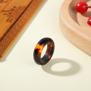8mm圆戒指仿玳瑁色戒指极简夸张醋酸复古法式 ins手指环戒指批发