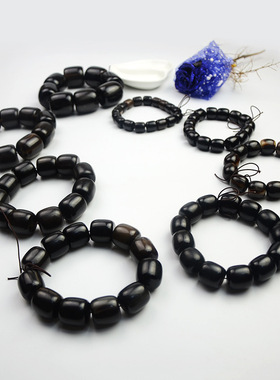 藏式天然非洲黑水牛角桶珠手串时