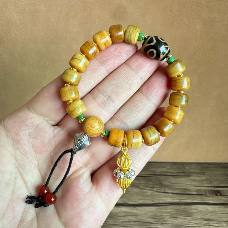 天然藏式老料牦牛骨手串民族风男