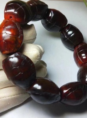 藏式天然西藏牦牛角雕刻龟壳手串