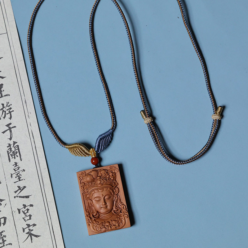 印度老山檀观音佛牌挂件檀香木老料雕刻件吊坠车挂饰本命守护神牌