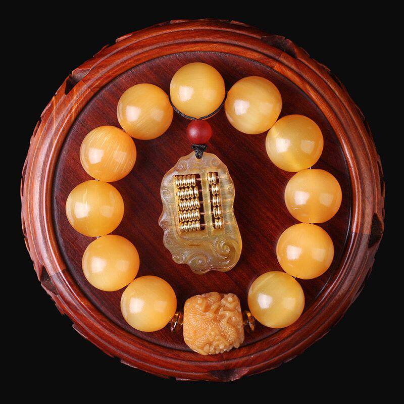 藏式正宗保真金丝牦牛角念珠手串搭配龙柱羊角金算盘款牦牛角文玩