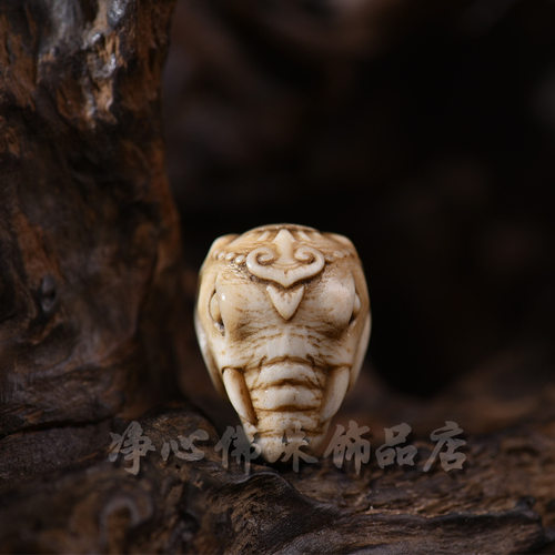 鹿角根付一体三通黄财神佛头象神