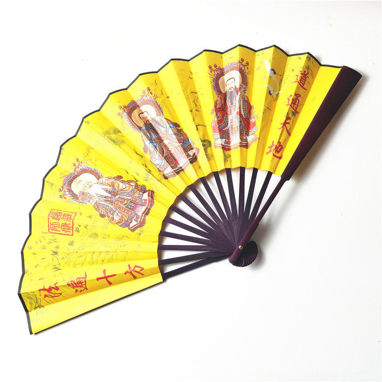 道扇用品 布质印刷工艺品三清天尊扇子现货