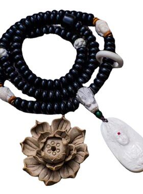 黑料老料11x5mm桶珠108颗佛珠黑牛角回纹三通佛头跑环貔貅吊坠