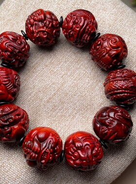 高密犀牛角紫檀木龙生九子精雕男