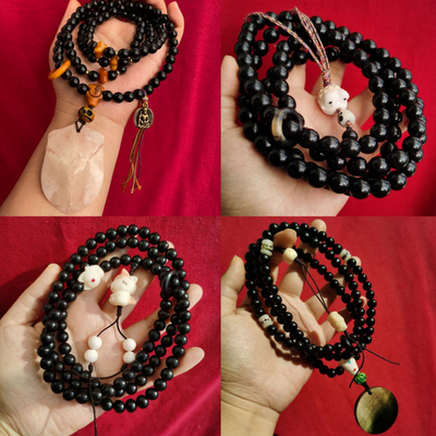 直播供货文玩黑牛角脖挂长串老牛