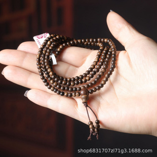 沉香木雕禅意风多圈佛珠手串4mm108颗多圈手链男女款佛珠文玩手串
