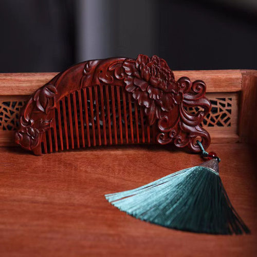 （国色牡丹）古典红木结婚梳子礼