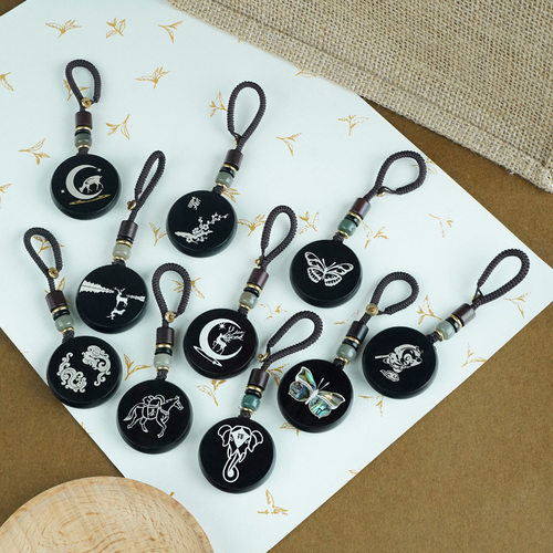 创意黑檀木镶螺钿蝴蝶钥匙扣挂件