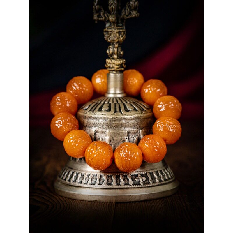 藏式天然牦牛角手串保真金丝牛角雕刻回纹珠手链女男款佛珠文玩纯