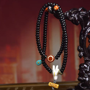 天然椰蒂桶珠多圈手串玛瑙板眼松石卡子鹿头三通牦牛骨配饰脖挂