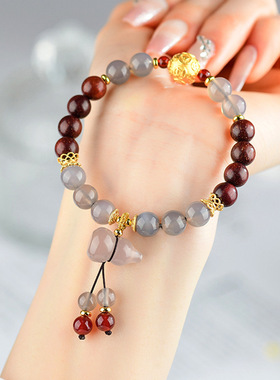 批发小叶紫檀灰玛瑙葫芦手链新中